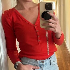 Old Navy, Size Small, Cardinal Red Henley long sleeve top. Used- great condition